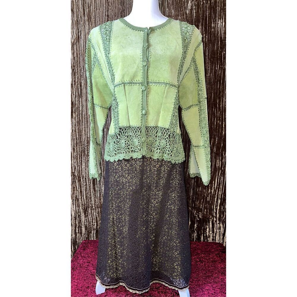 Women’s VTG Leather & Crochet Patchwork Cardigan Sweater